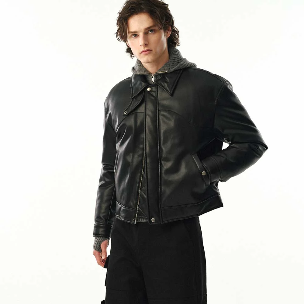 UNISEX, Vegan Leather Goose-Down Puffer Blouson / Black