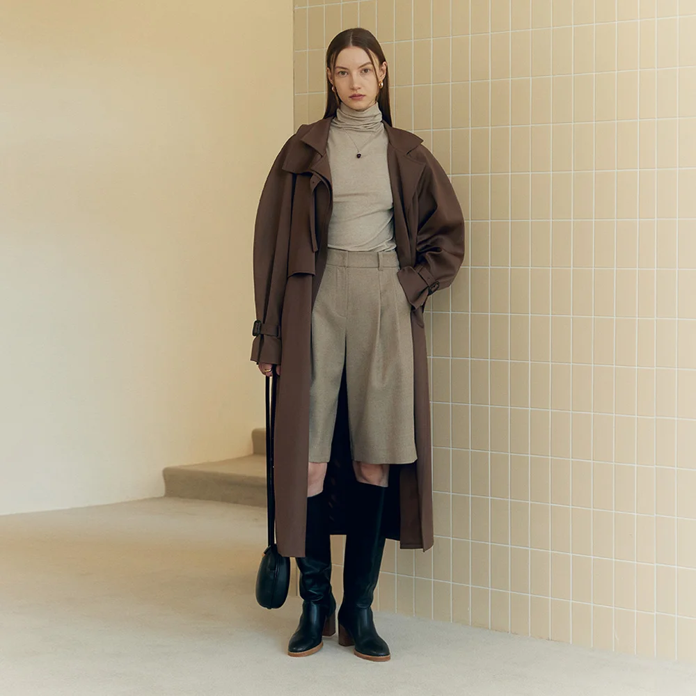SEMI FLAP ROBE TRENCH COAT (miel brown)