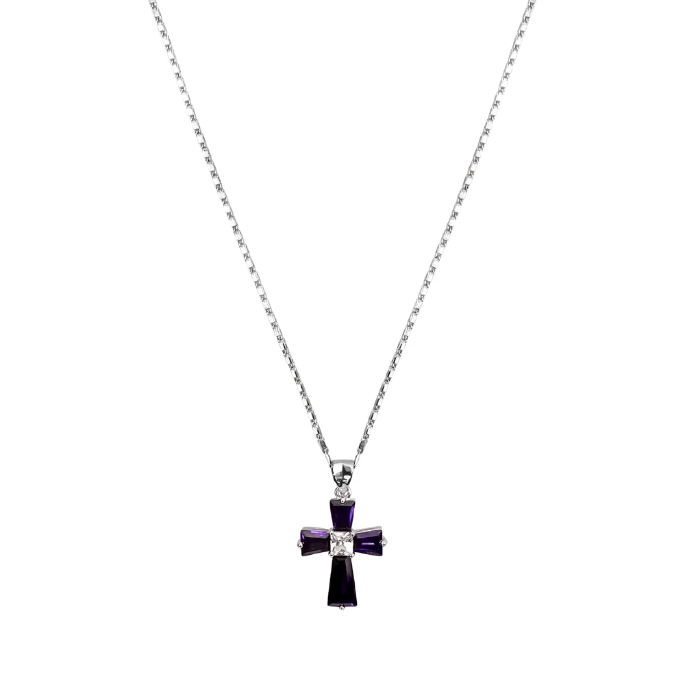 長 迪莉 十字架 頸鏈_紫色 Long Dilly Cross Necklace_Purple
