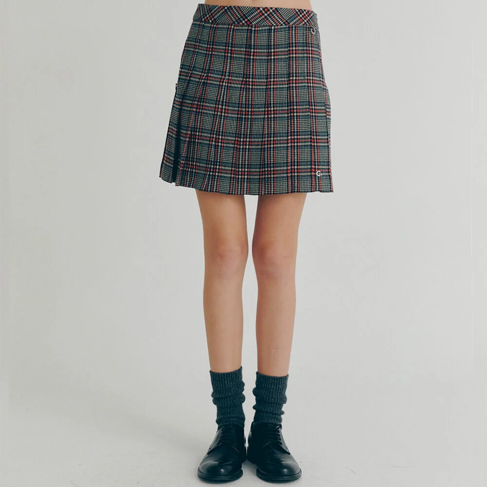 Check Pleated Skirt (Red)