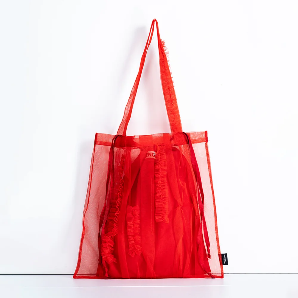 TULLE RUFFLE TOTE BAG - RED