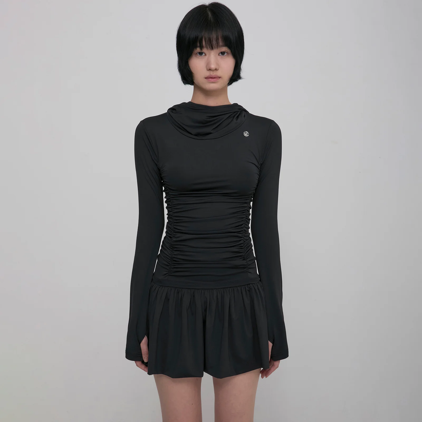 Hooded High Neck Long Dress (FL-185_Black)