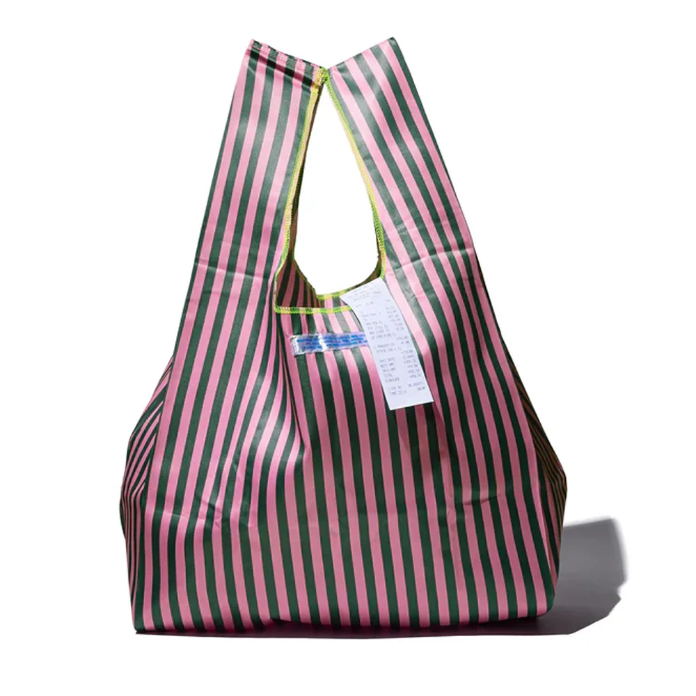 SCHOOL TIE FABRIC BAG / Dark Green x Pink