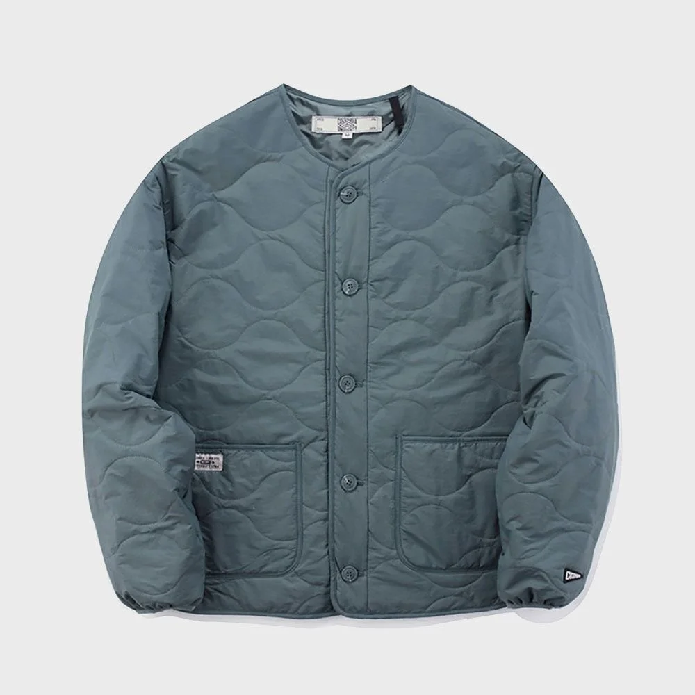 NYC LABEL COLLARLESS QUILTING JACKET 軍綠