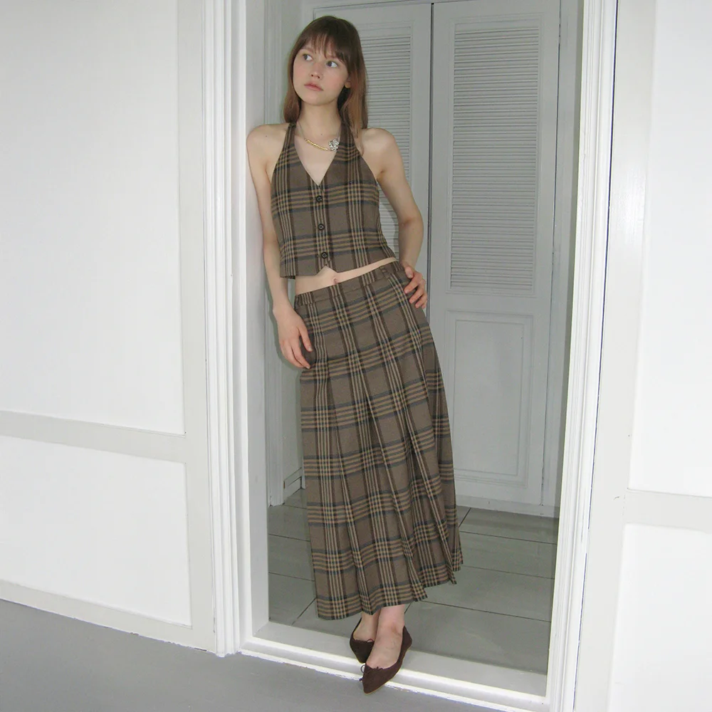 Sinoon Pleated Maxi Skirt (Check)