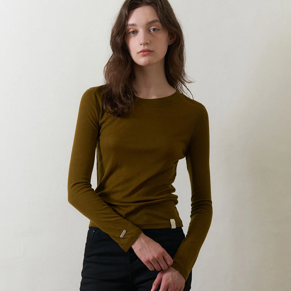 FLIN WOOL BLEND TENCEL SLIM TOP 6COL_IVORY,WINE,OLIVE GREEN,BROWN,CHARCOAL,BLACK