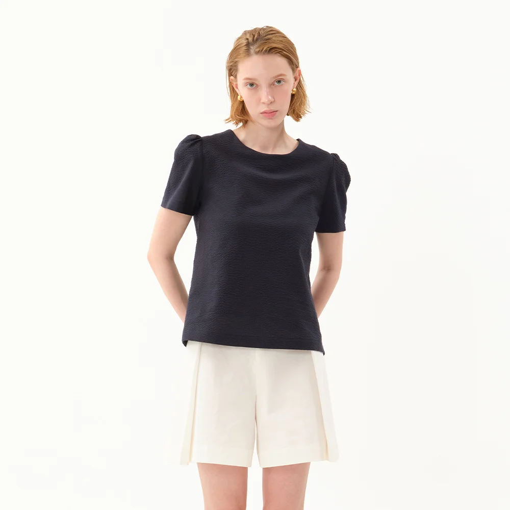 seersucker blouse_navy