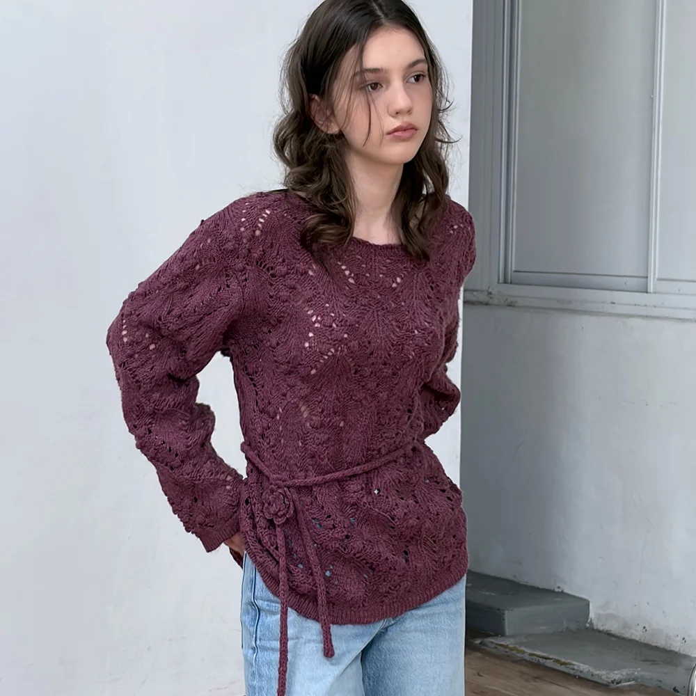 CORSAGE POINTELLE PULLOVER (VIOLET)