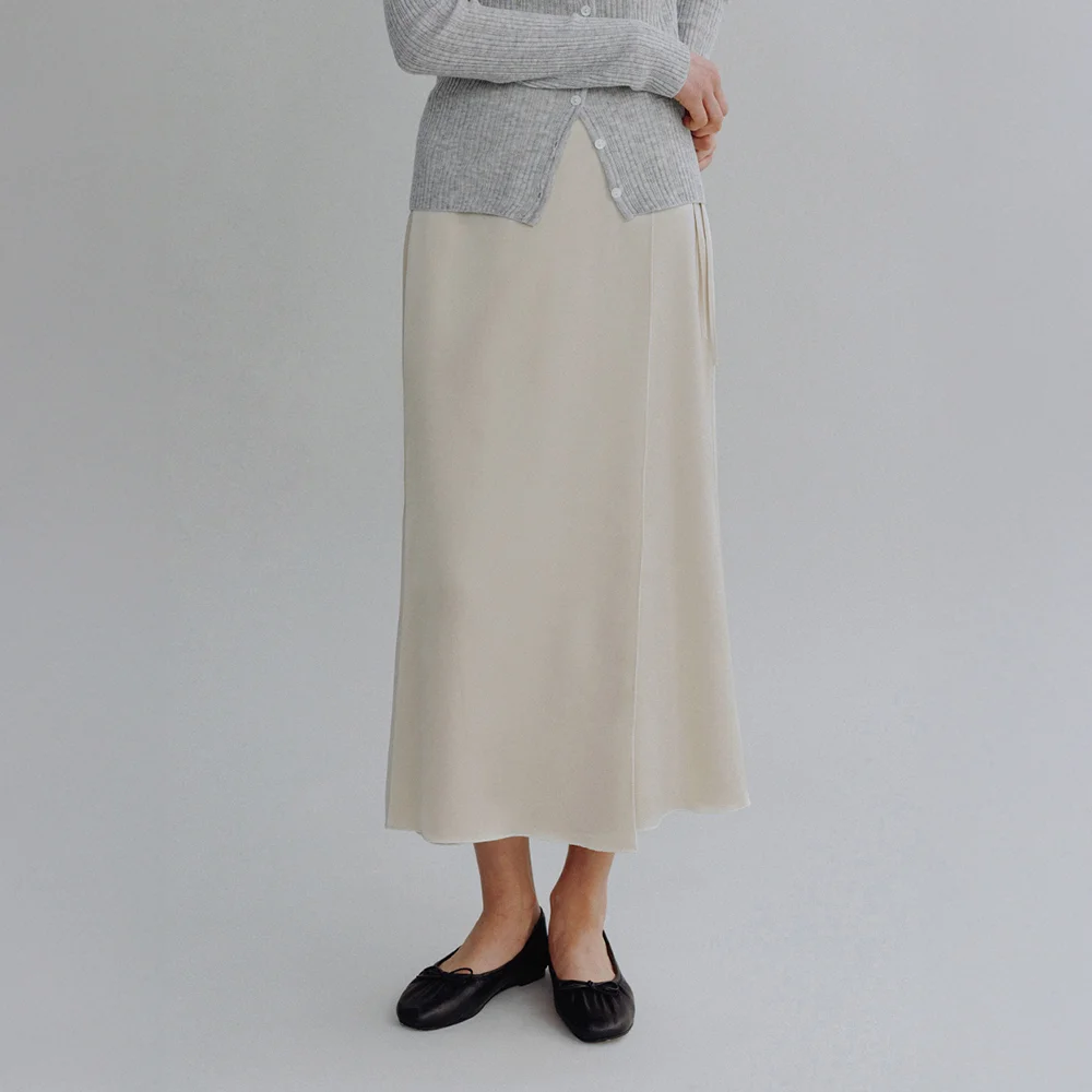 ROEN SATIN WRAP SKIRT_BEIGE
