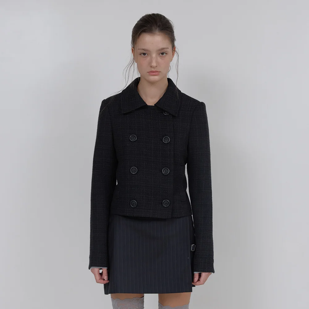 DOUBLE SHORT TWEED JACKET (BLACK)