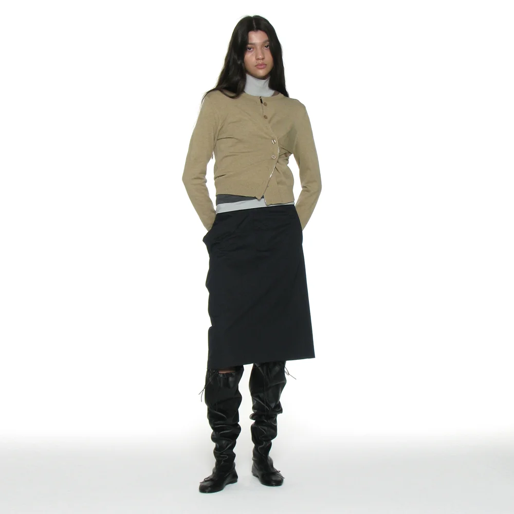 ASYMMETRIC DRAPE PANEL MIDI SKIRT_CHARCOAL