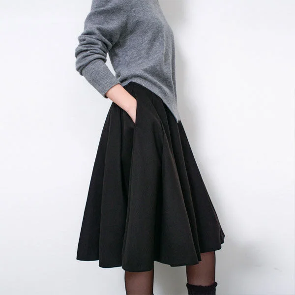 (SK-5065)TUCK VOLUME MIDI FLARE SKIRT