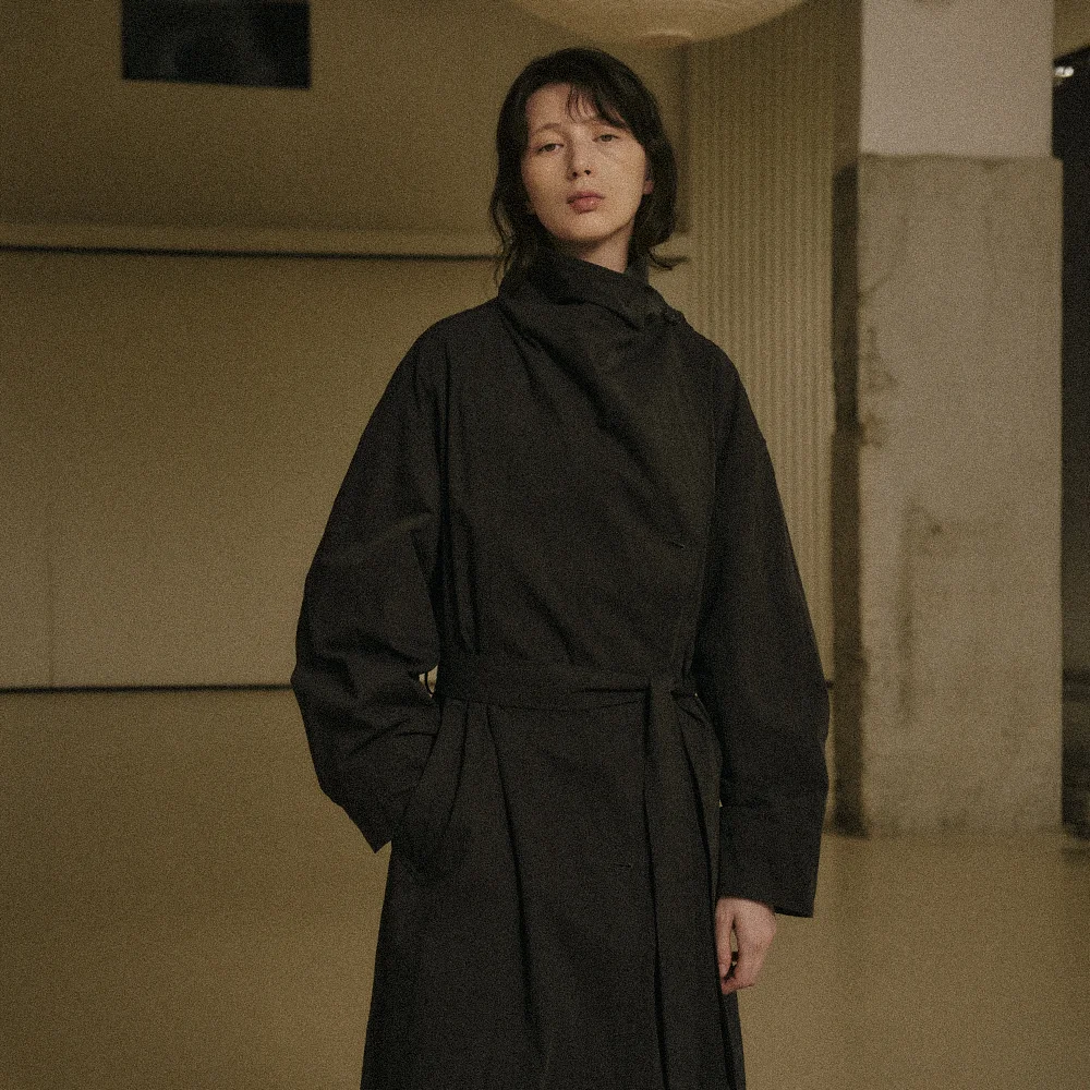 SOFIA COWL-NECK TRENCH COAT_CHARCOAL