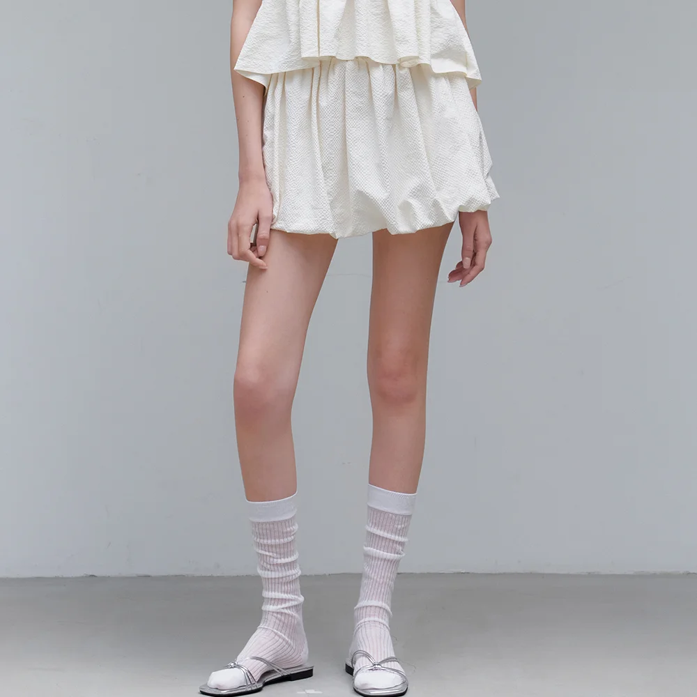 comos 1146 waffle balloon skirt (cream)