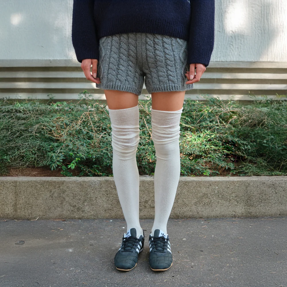 Wool Cable Knit Pants - Grey