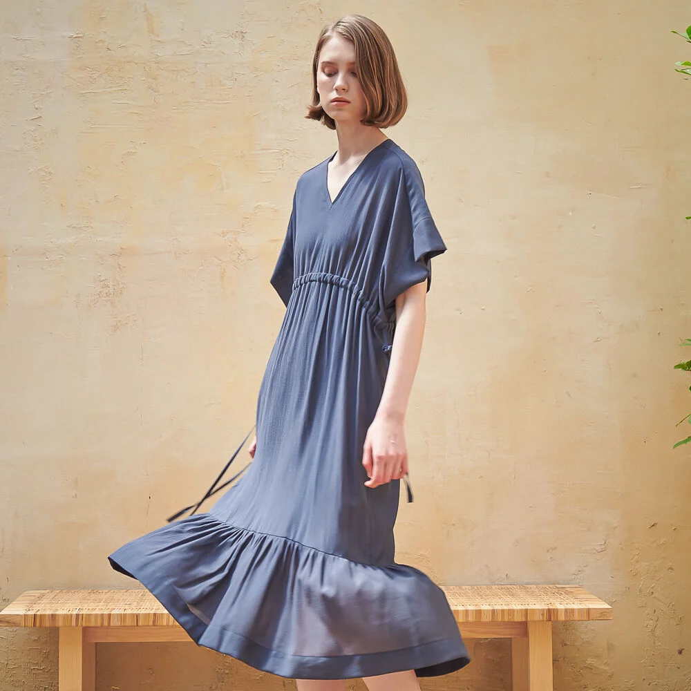 V Neck Relaxed Strap One-Piece_Navy