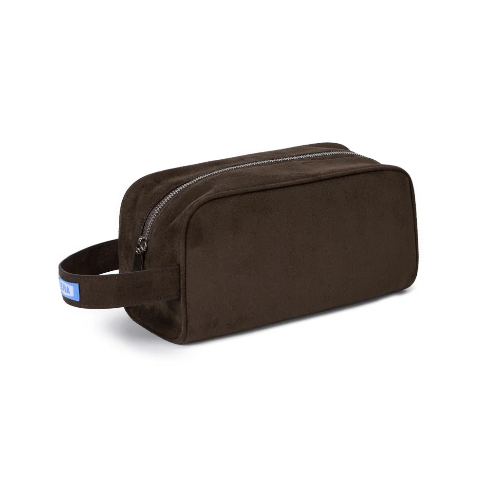 UNISEX SUEDE EFFECT ONE HANDLE POUCH BAG - BROWN