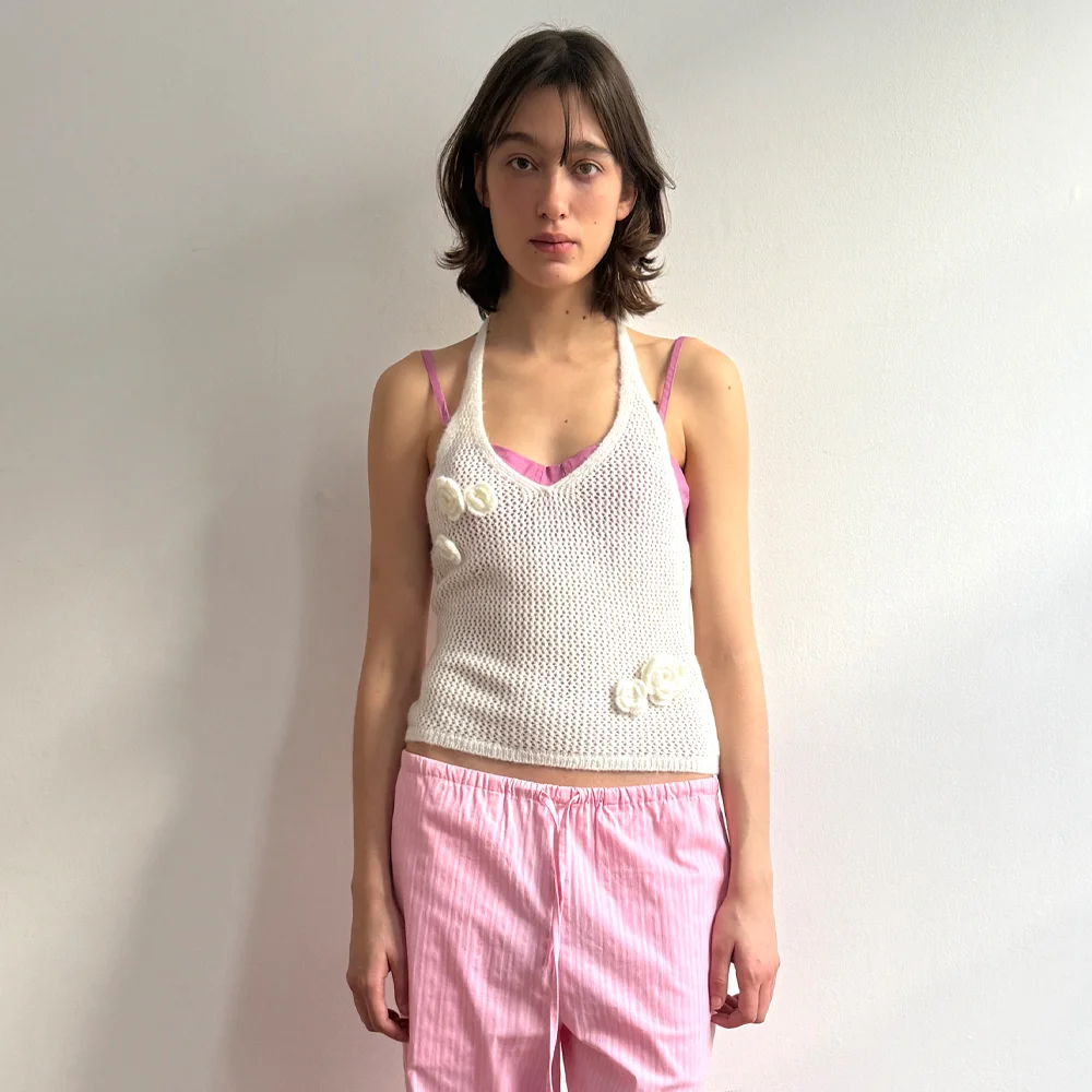 Flower Halter Neck Knit Vest (Ivory)