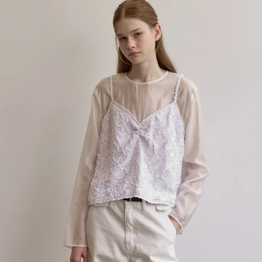 Jacquard bustier blouse - Ivory