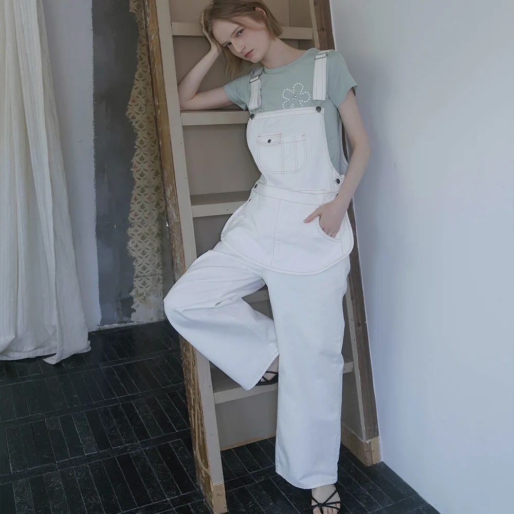 Maggie 層次 牛仔 工裝褲_象牙色