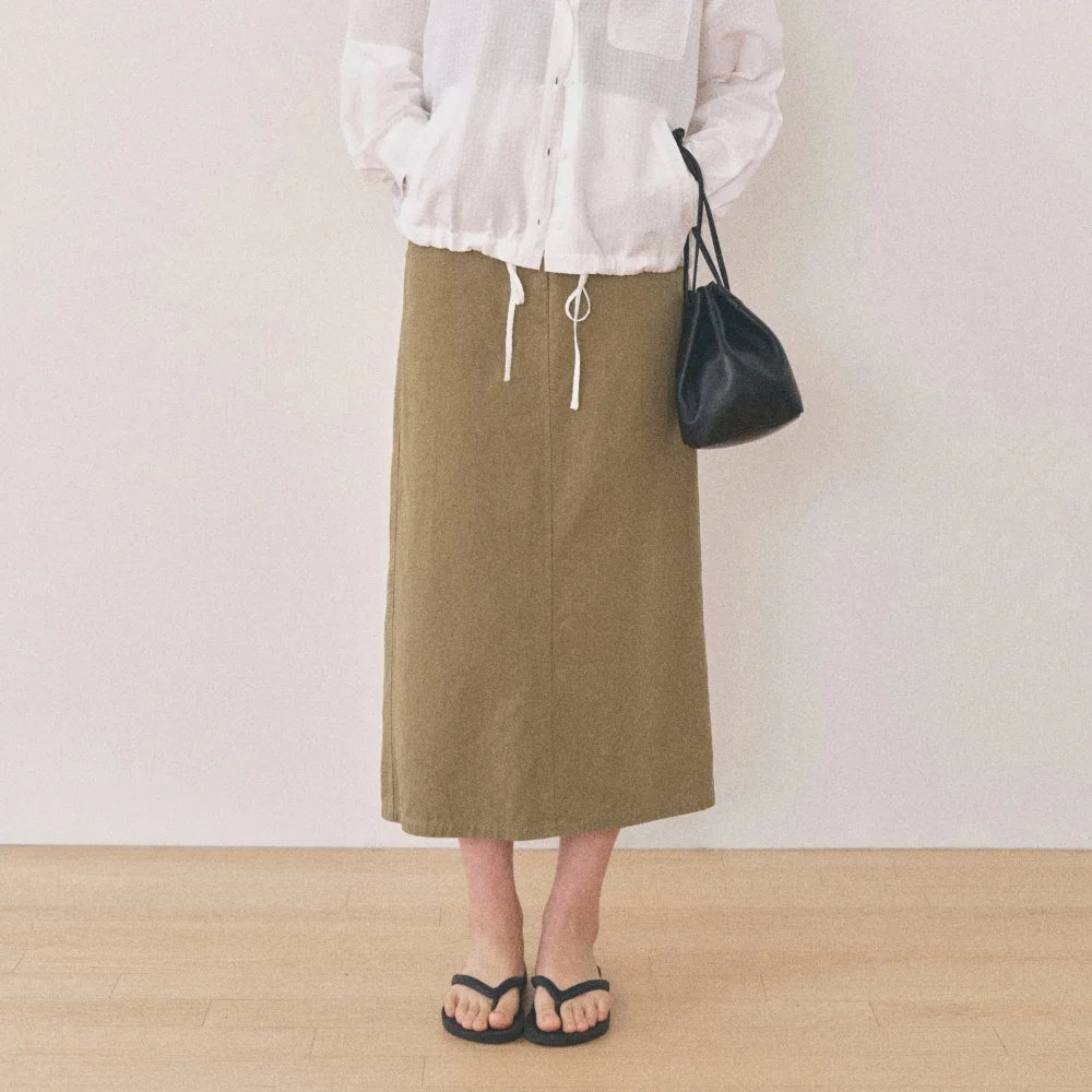HEM WASHED SKIRT_KHAKI