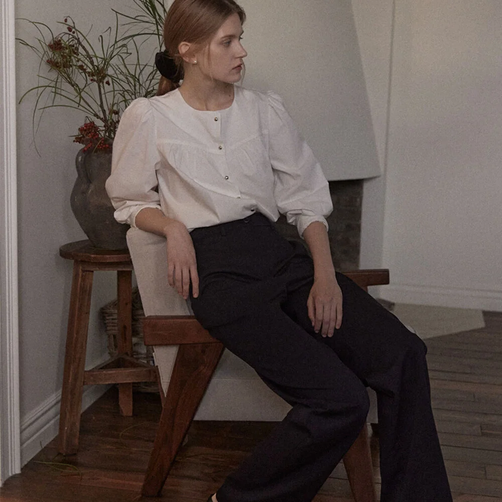 High Waist Loose-fit Pants - Navy