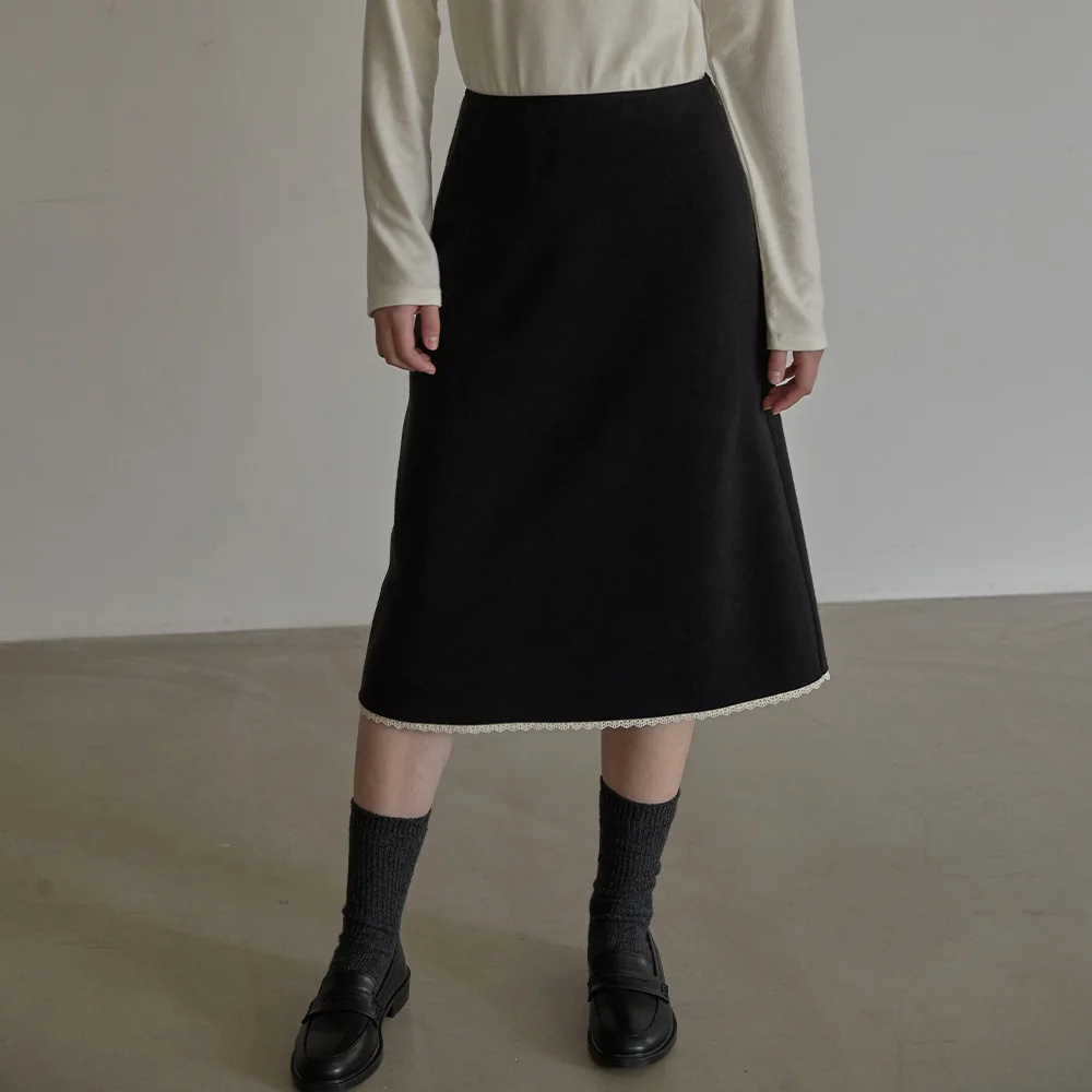 Lace detail A line skirt - Black
