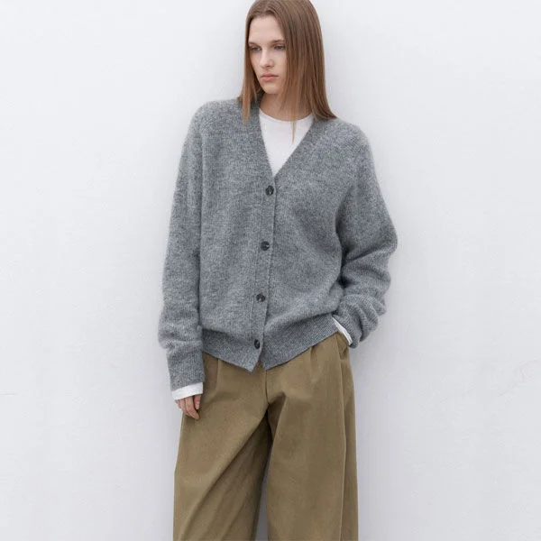 (CD-2236)FEATHERY MOHAIR OVERFIT CARDIGAN