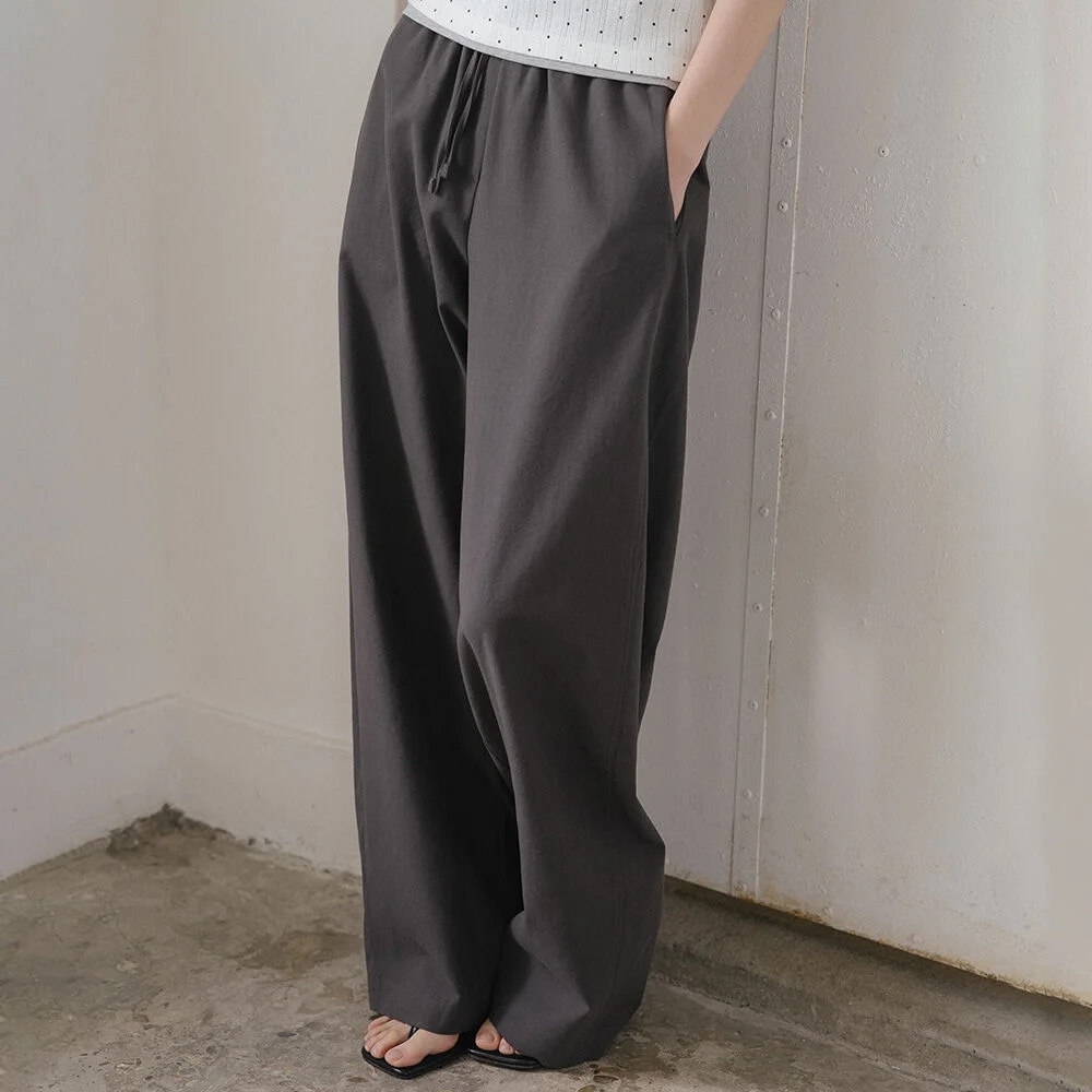 Curved banding cotton pants _Charcoal