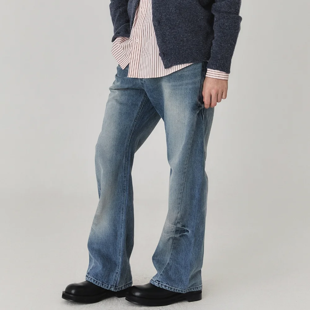 Wave Cutting Denim Pants Midnight Blue