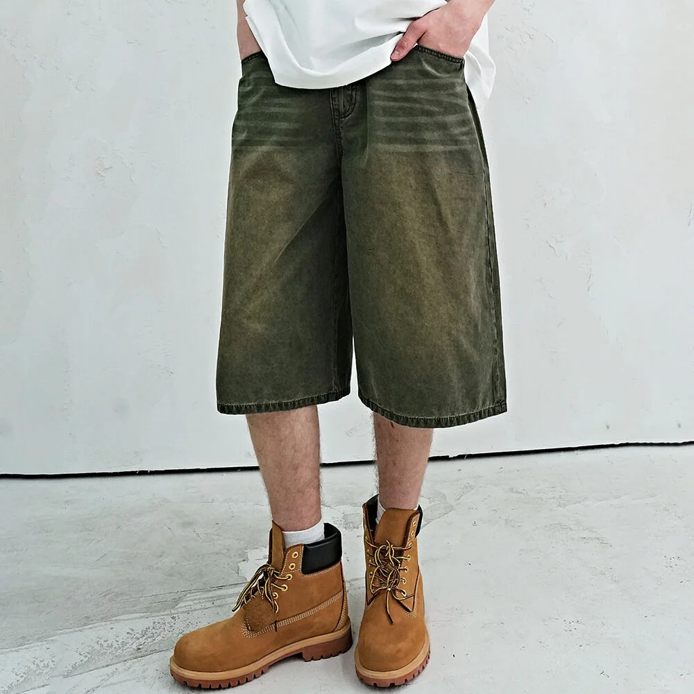 Dyed Bermuda Denim Pants KHAKI