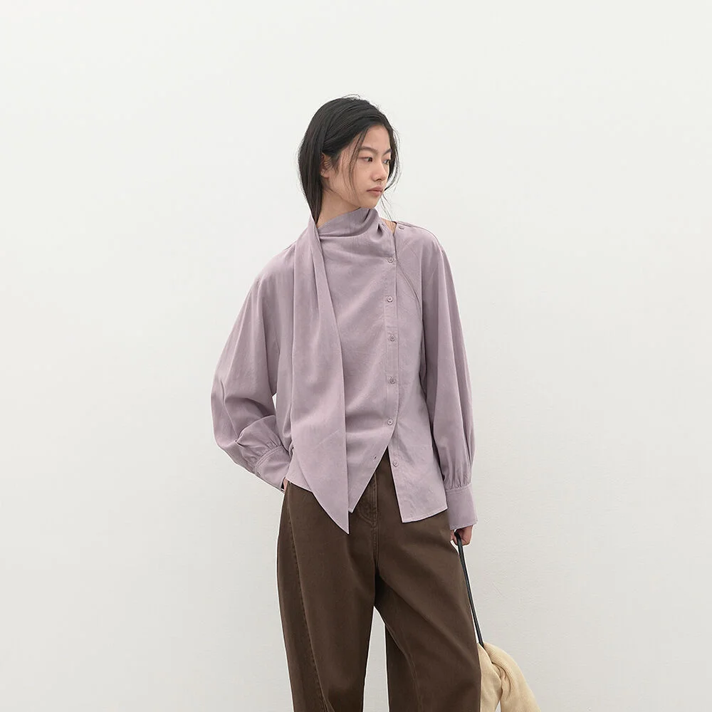(BL-4453)PARCO WASHING TEXTURE TIE BLOUSE