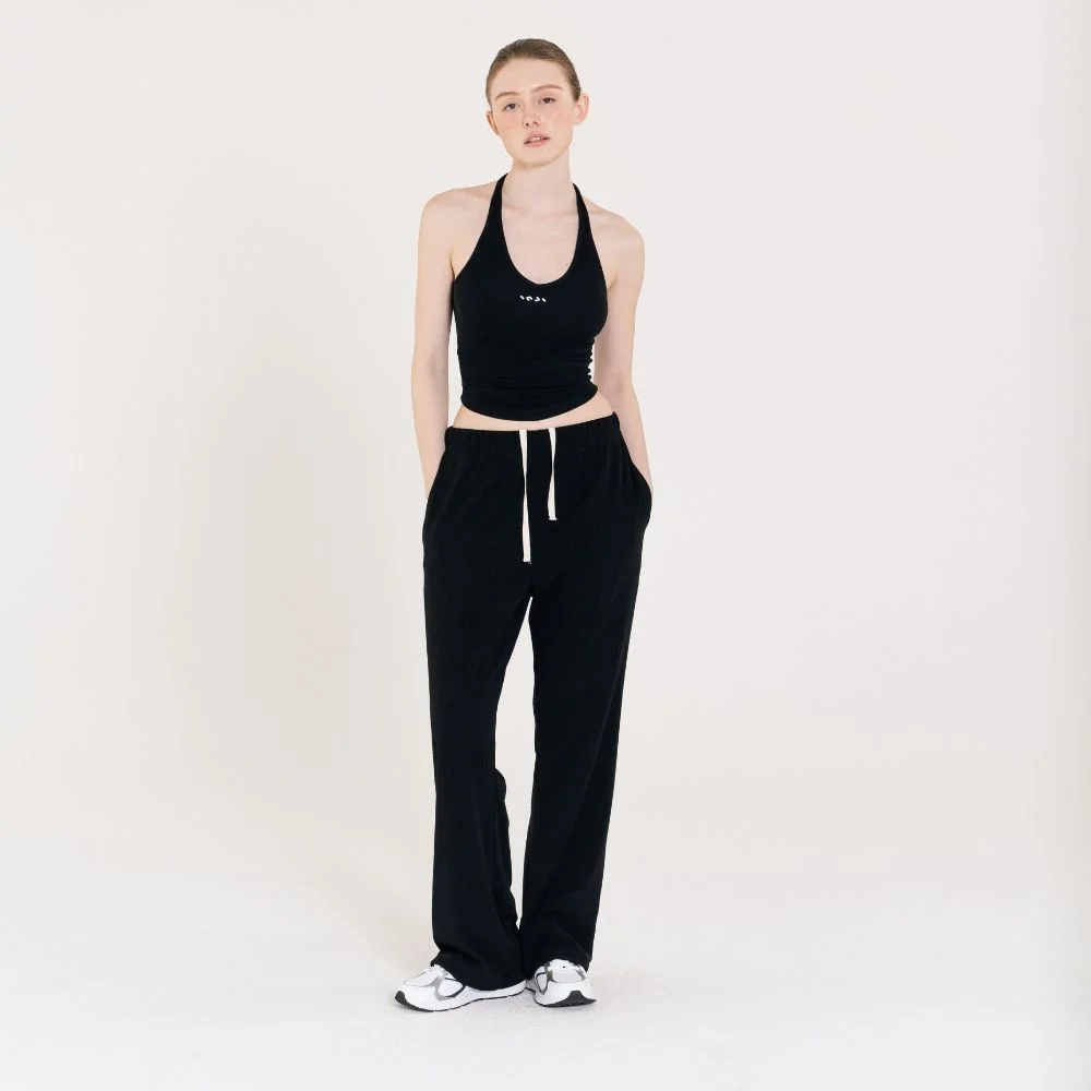 Semi wide Pleats Banding Pants 黑色
