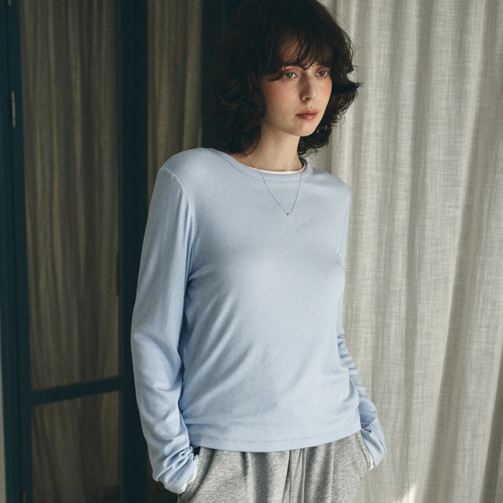 A3562 飄逸 長 衣袖_Powder blue