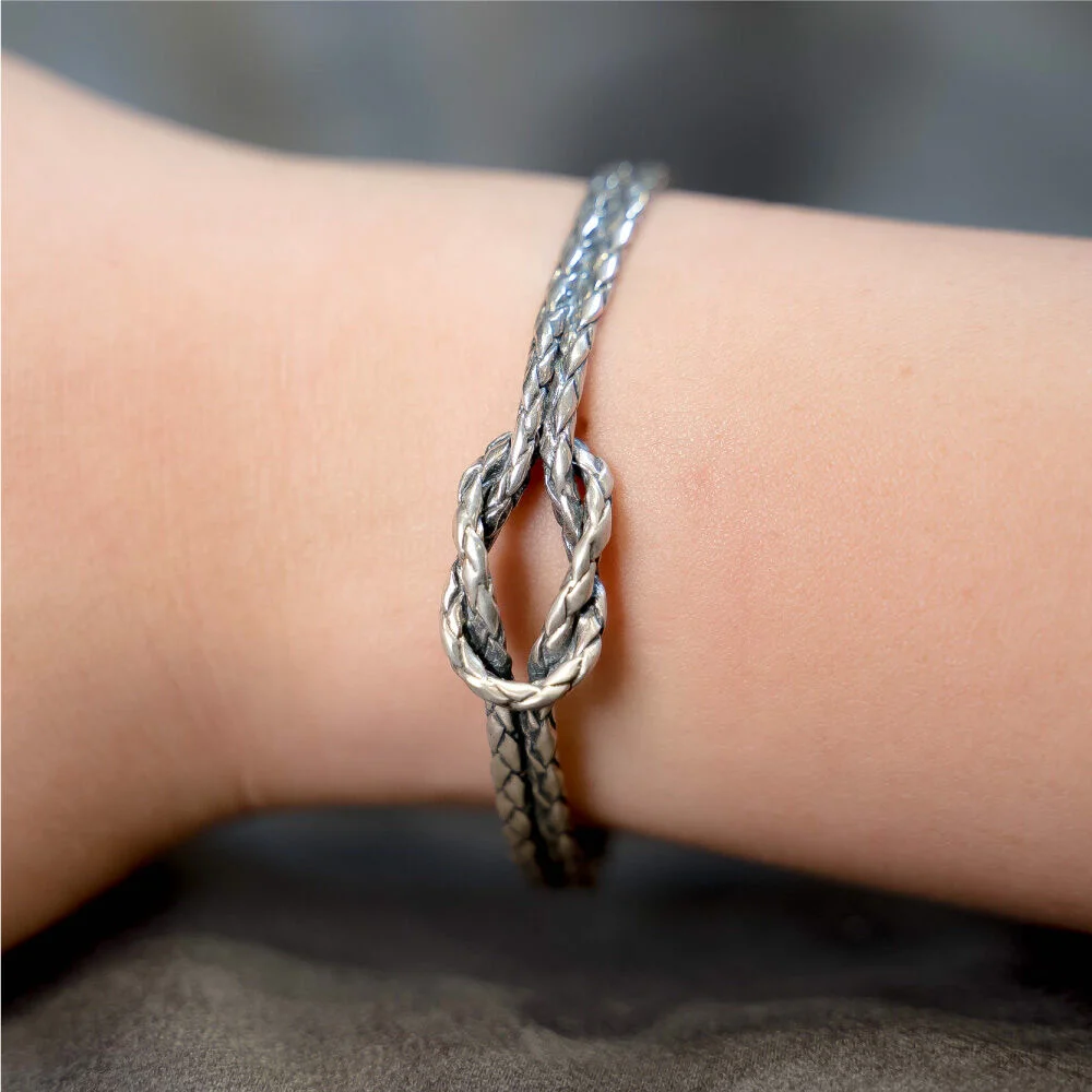 HR 141B_Silver Tied Rope Bangle Bracelet