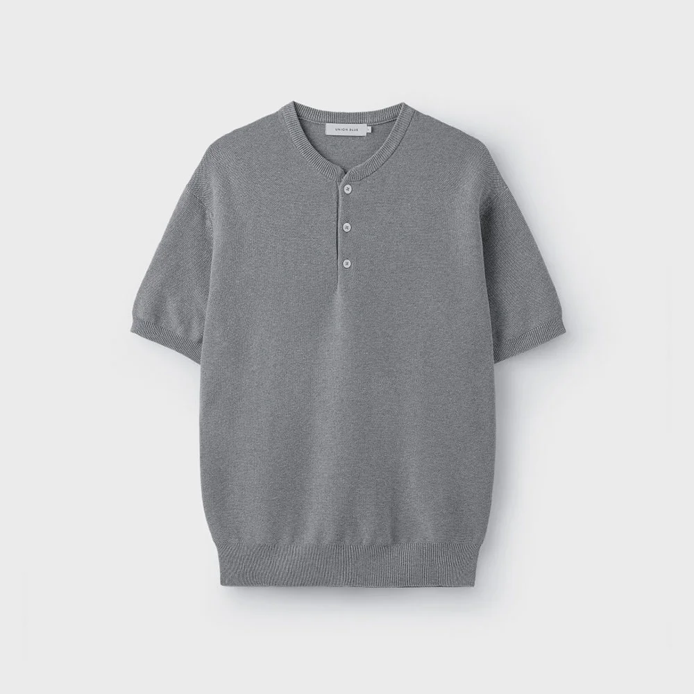 HARD TWIST HENLEY-NECK HALF KNIT