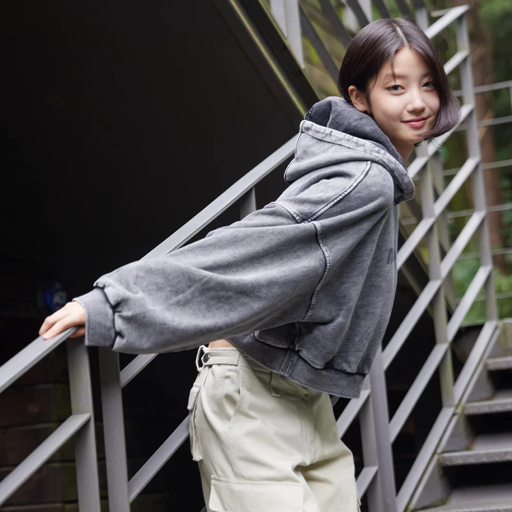 寬鬆 復古 短版 連帽衫