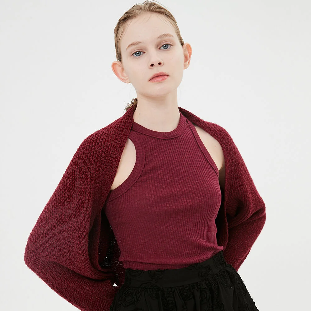 Eclipse Argyle Hole Knit Bolero / Wine