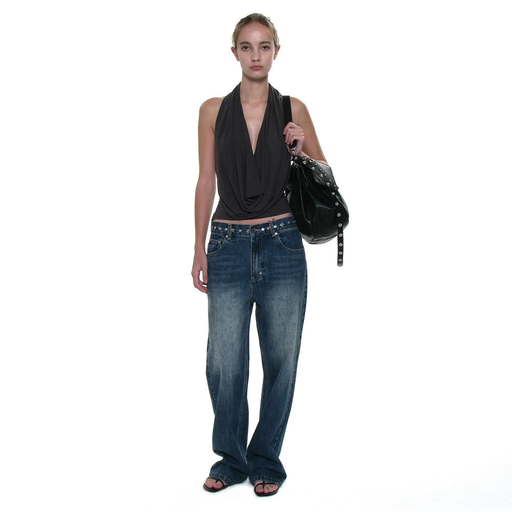 METAL POINTED WAIST JEANS_MID BLUE