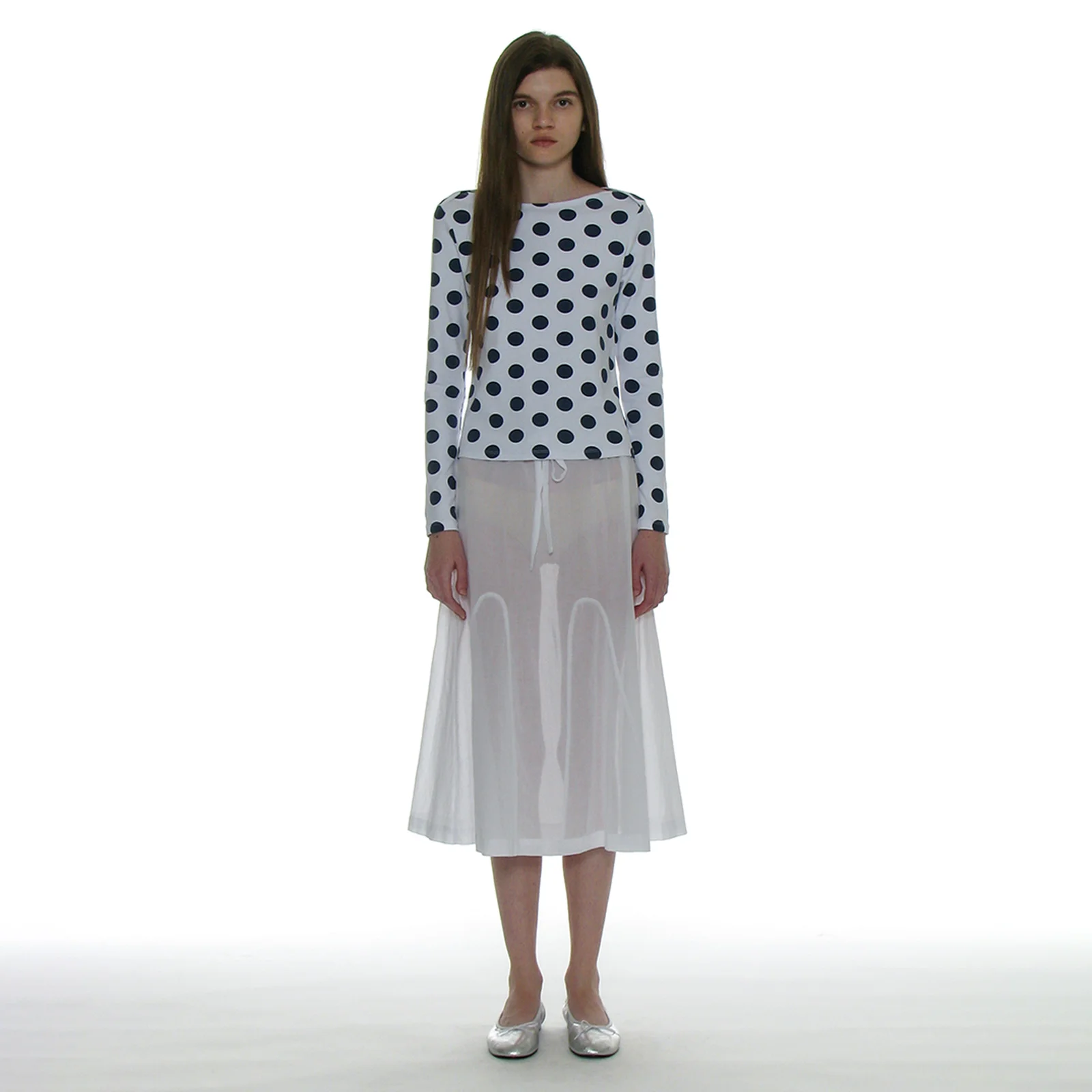 SHEER GORED MIDI SKIRT_WHITE