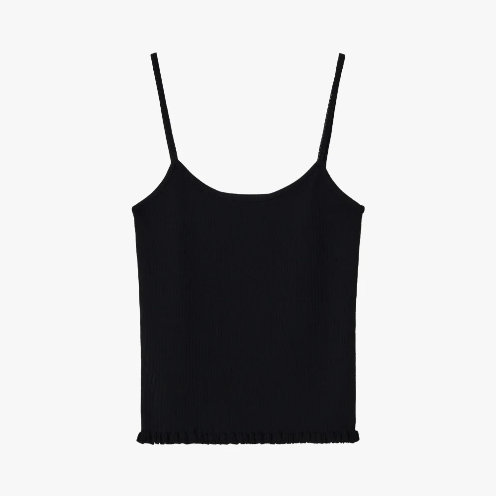 RIBBED FRILL SLEEVELESS / BLACK