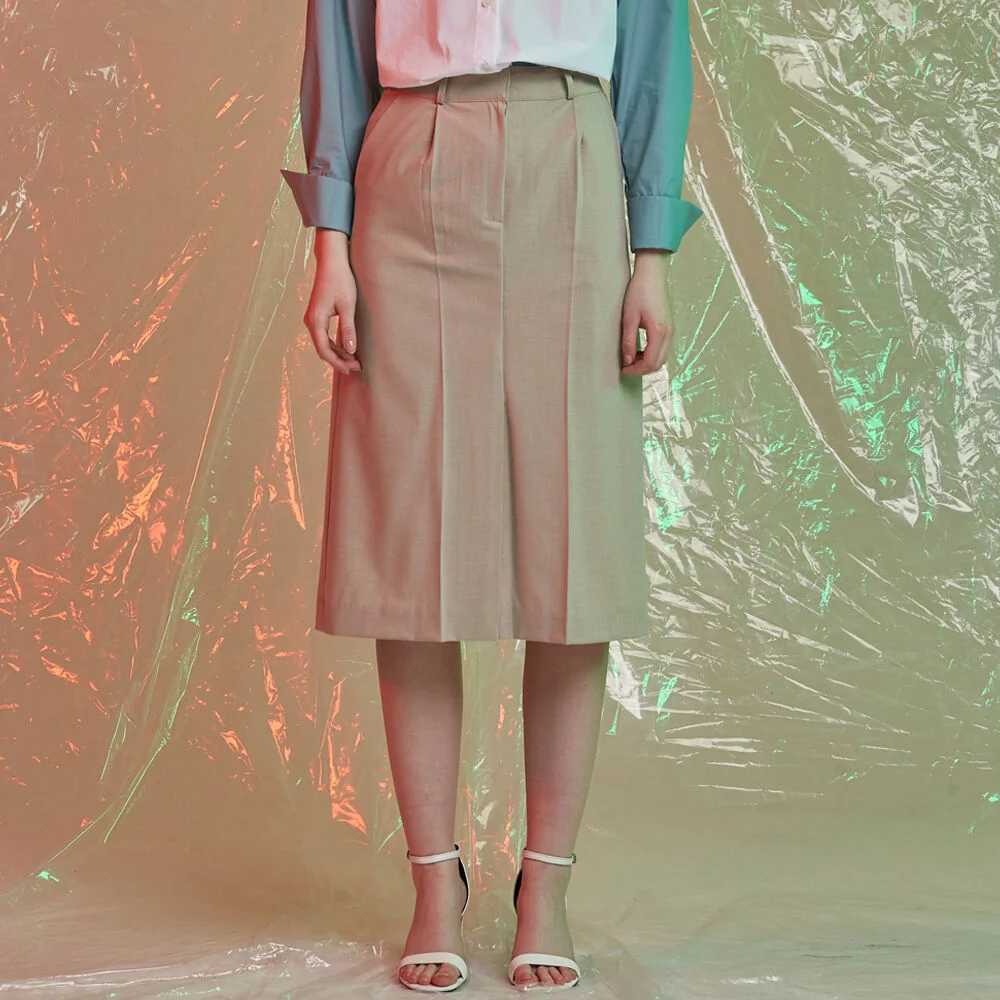 SETUP FAKE SLACKS SKIRT BEIGE