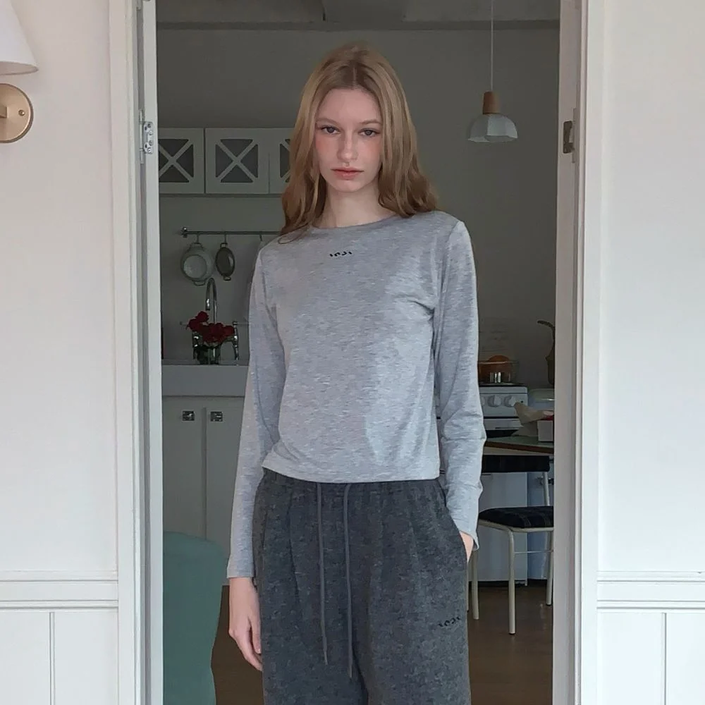 (蜜桃絨) Modal Long Sleeve Tee 麻花灰
