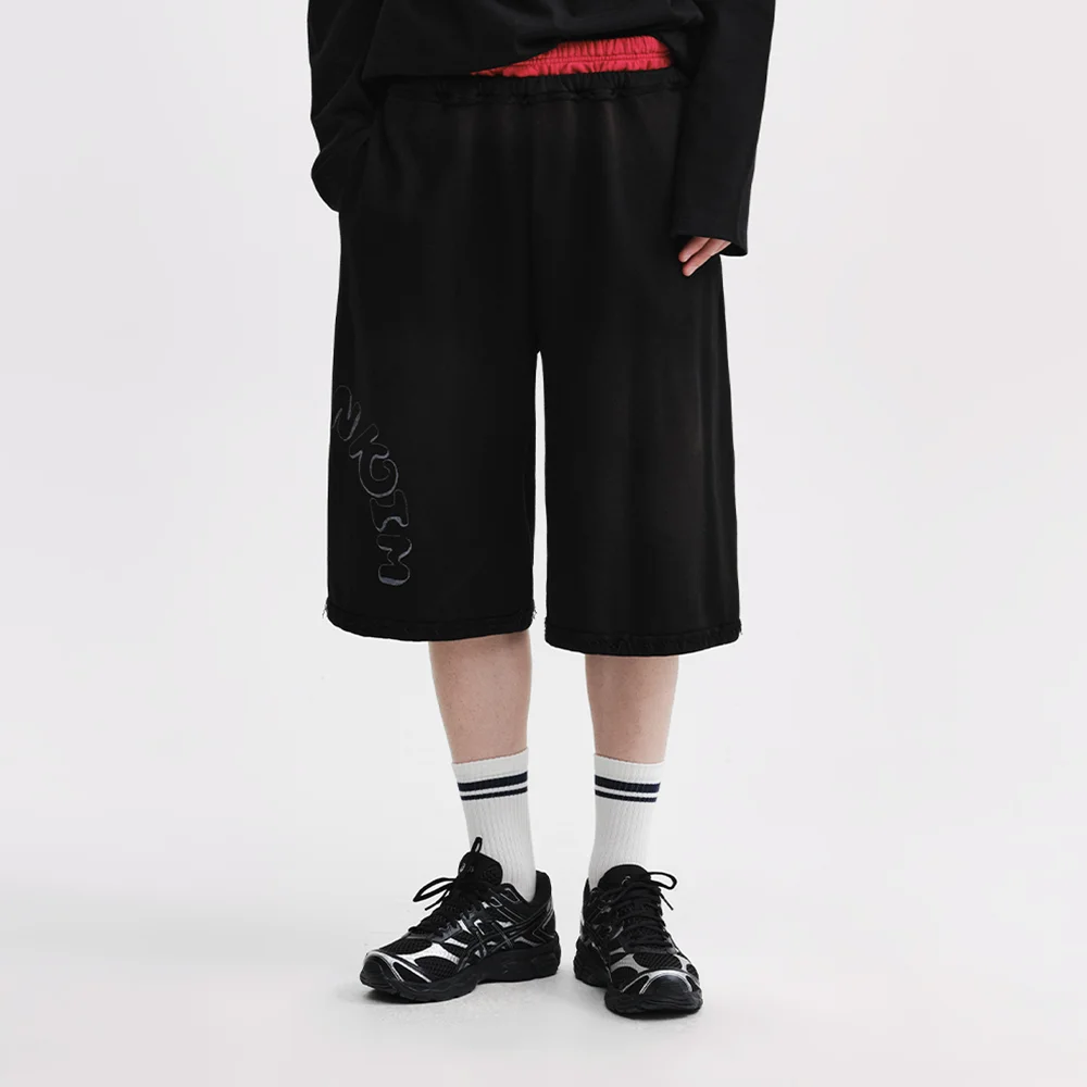 VINTAGE WASHED COLOR CONTRAST BERMUDA SWEATPANTS IN BLACK