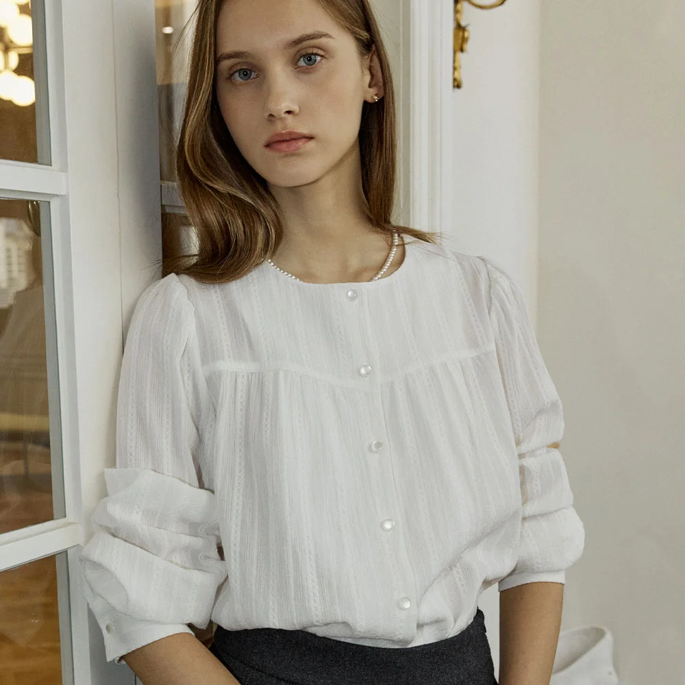 Textured Shirring Blouse - White