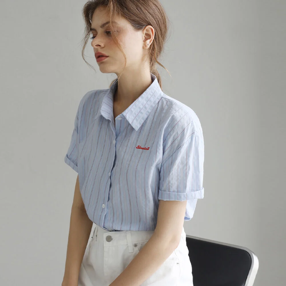 Natural pinstripe short-sleeve shirt_3 Colors