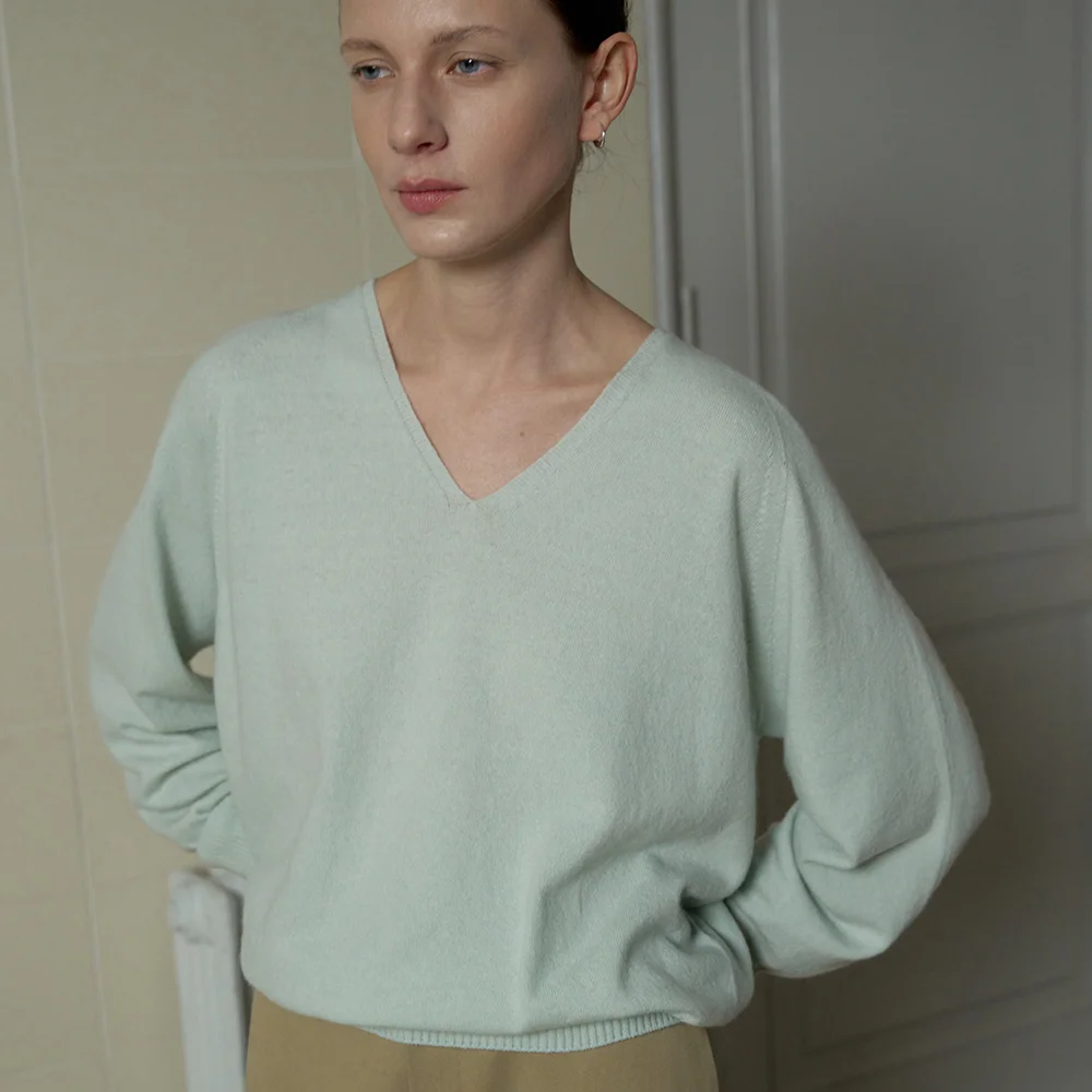 CASH MERINO V-NECK KNIT_MINT
