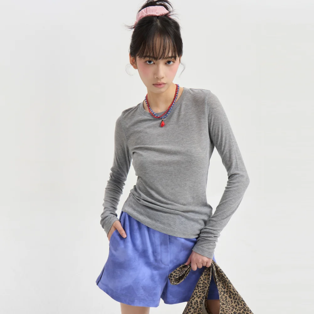 Chouetties by LUCKY CHOUETTE_Sheer Slim Fit Long Sleeve T-shirts (melange grey)_LATAX26395GYM