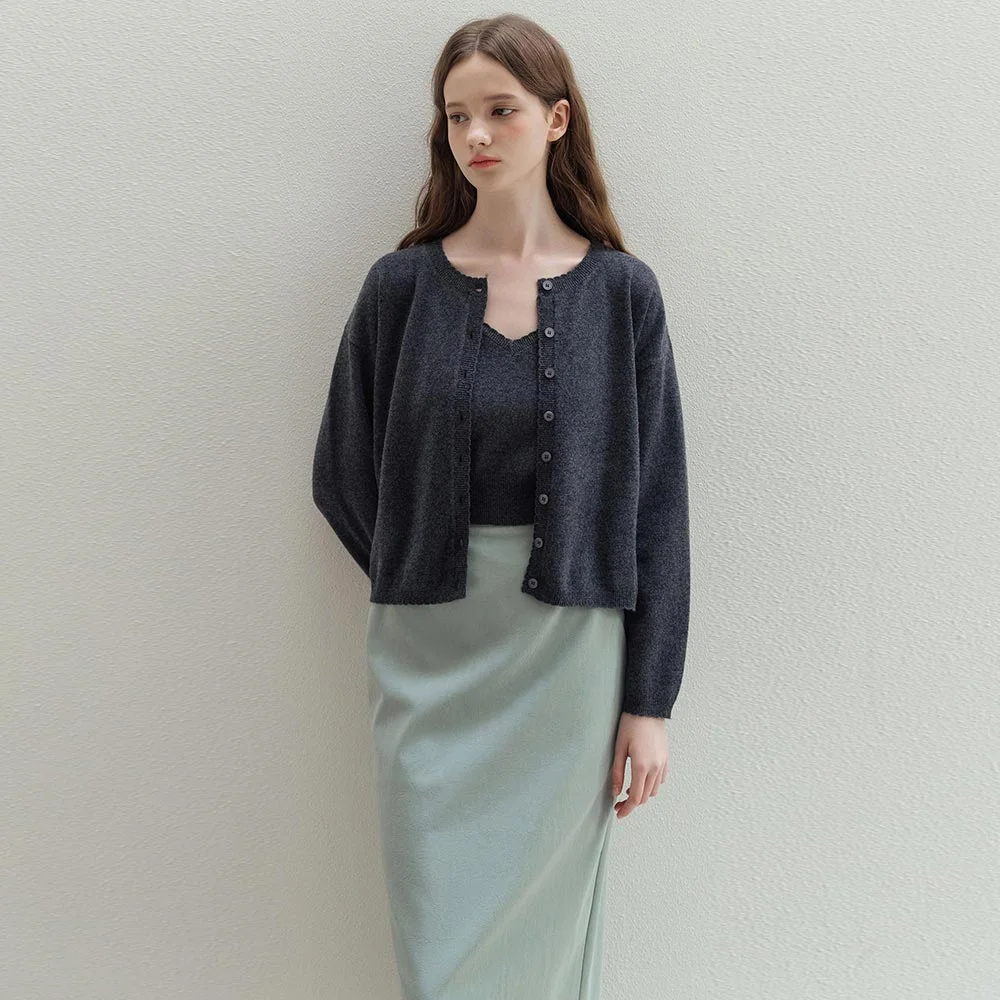 Wool Scallop Knit Grey cardigan set