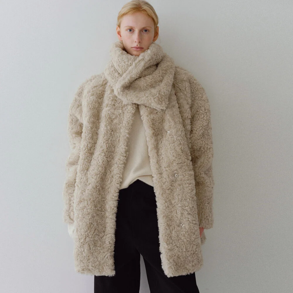 SHEARLING HALF COAT&MUFFLER_BEIGE
